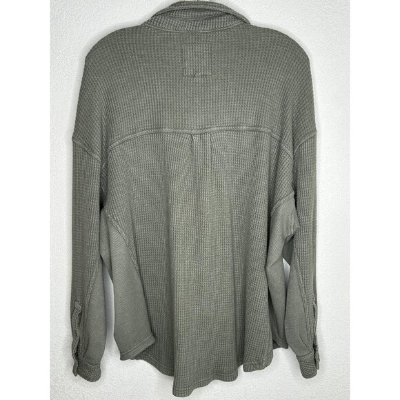 Aerie Lumberjane Shirt Womens M Sage Green Waffle Knit Button Front Shacket - Picture 3 of 12
